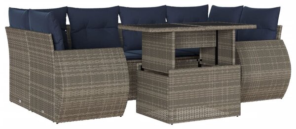 VidaXL 7 db szürke polyrattan kerti kanapégarnitúra párnákkal