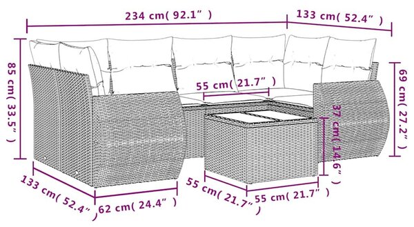 VidaXL 7 db szürke polyrattan kerti kanapégarnitúra párnákkal