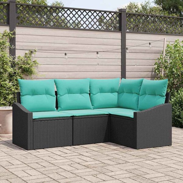 VidaXL Kanapé Szett párnával 4 pcs Fekete polirattan