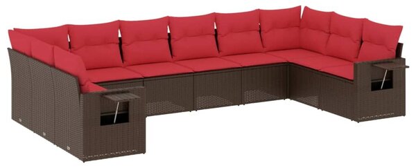 VidaXL 10 db barna polyrattan kerti kanapégarnitúra párnákkal