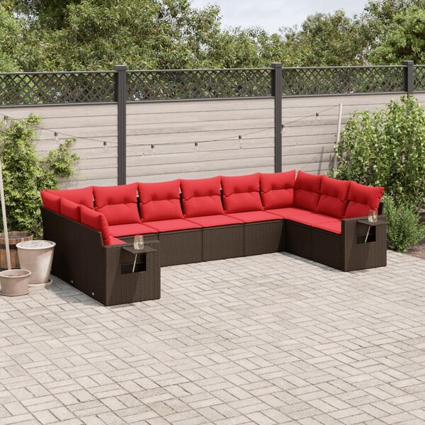 VidaXL 10 db barna polyrattan kerti kanapégarnitúra párnákkal