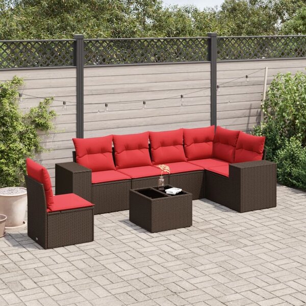 VidaXL 7 db barna polyrattan kerti kanapégarnitúra párnákkal