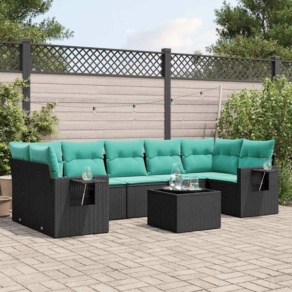 VidaXL 8 db fekete polyrattan kerti kanapégarnitúra párnákkal