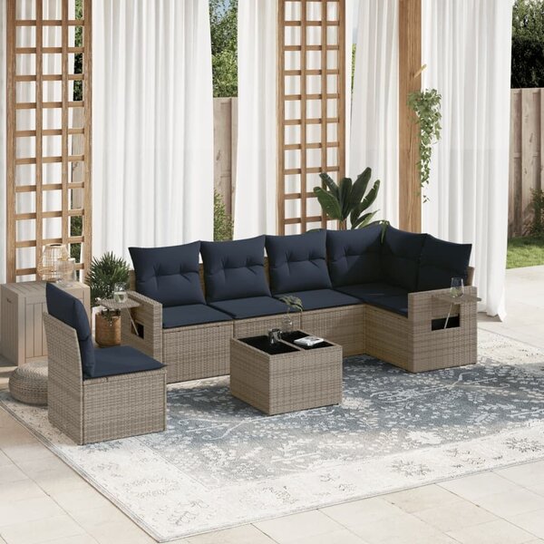 VidaXL 7 db szürke polyrattan kerti kanapégarnitúra párnákkal