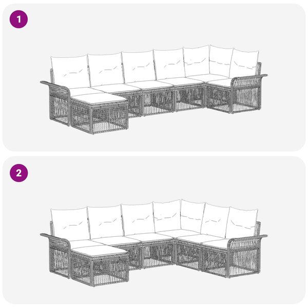 VidaXL Kerti Kanapé Szett 7 pcs Fekete polirattan