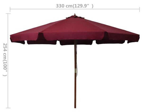 VidaXL Kültéri Napernyő - Burgundi Vörös - 330 cm
