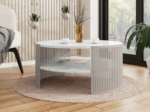 Dohányzóasztal Civer VIII, Fém, Laminált forgácslap, 40cm, Kasmír, Fehér márvány