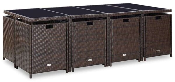 VidaXL 13-részes barna kültéri polyrattan étkezőszett párnákkal