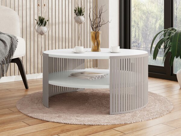Dohányzóasztal Civer VIII, Fém, Laminált forgácslap, 40cm, Kasmír, Fehér