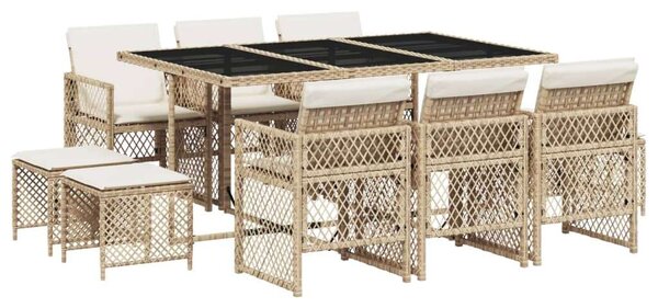 VidaXL Polyrattan Kerti Étkezőgarnitúra - 11 részes, Bézs