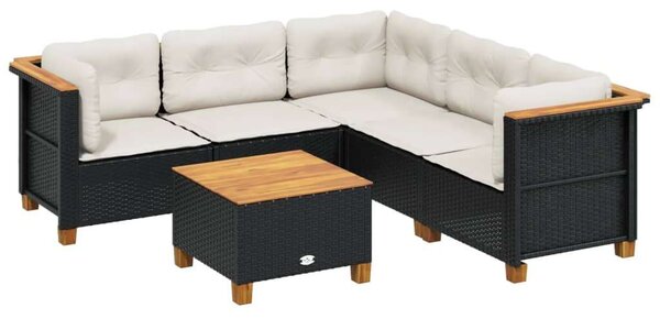 Polyrattan Kerti Ülőgarnitúra - 6 részes - Fekete