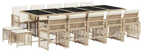 VidaXL Polyrattan Kerti Étkezőgarnitúra - 15 részes - Bézs