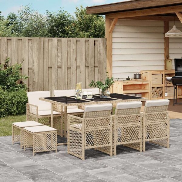 VidaXL Polyrattan Kerti Étkezőgarnitúra - 11 részes, Bézs
