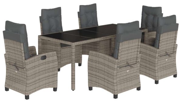 VidaXL 7 részes szürke polyrattan kerti étkezőgarnitúra párnával