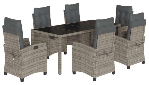 VidaXL 7 részes szürke polyrattan kerti étkezőgarnitúra párnával