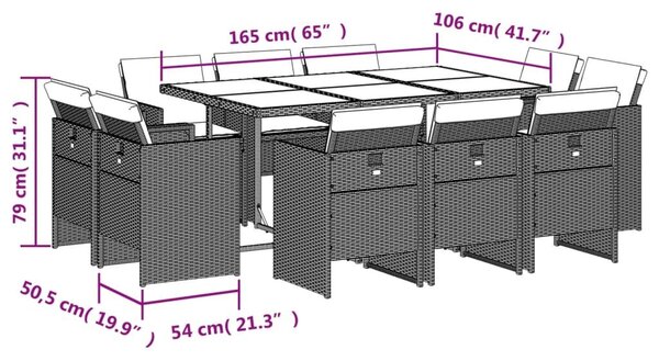 VidaXL 11 részes barna polyrattan kerti ülőgarnitúra párnákkal