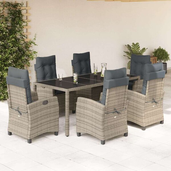 VidaXL 7 részes szürke polyrattan kerti étkezőgarnitúra párnával