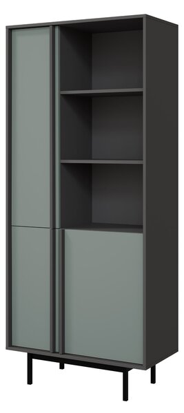 Könyvespolc Levali 101, Ajtókkal, Nyitott, Laminált forgácslap, 195x83x43cm, Poros zöld, Antracit