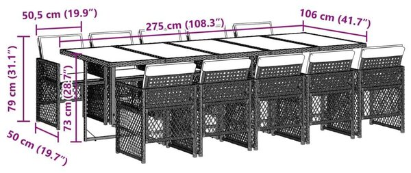 VidaXL Polyrattan Kerti Étkezőgarnitúra - 11 részes - Bézs