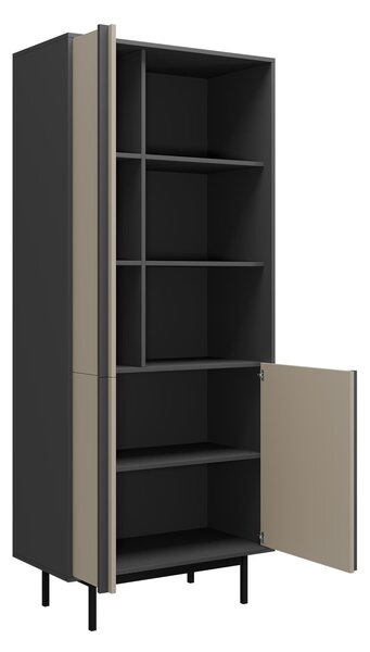 Könyvespolc Levali 101, Ajtókkal, Nyitott, Laminált forgácslap, 195x83x43cm, Antracit, Bézs