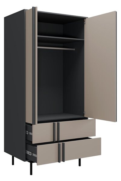 Gardróbszekrény Levali 100, Laminált forgácslap, 195x93x60cm, Antracit, Bézs
