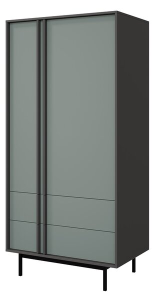 Gardróbszekrény Levali 100, Laminált forgácslap, 195x93x60cm, Antracit, Poros zöld