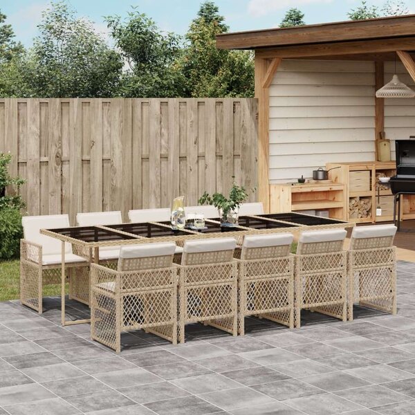 VidaXL Polyrattan Kerti Étkezőgarnitúra - 11 részes - Bézs