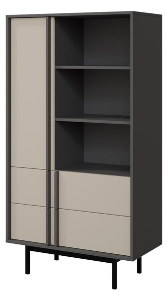 Könyvespolc Levali 103, Ajtókkal, Nyitott, Fiókokkal, Laminált forgácslap, 155x83x43cm, Bézs, Antracit