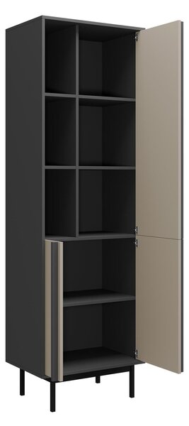 Könyvespolc Levali 102, Ajtókkal, Nyitott, Laminált forgácslap, 195x63x43cm, Antracit, Bézs