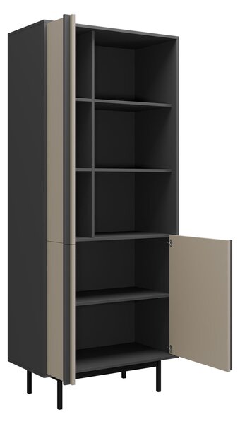 Könyvespolc Levali 101, Ajtókkal, Nyitott, Laminált forgácslap, 195x83x43cm, Tölgy, Antracit