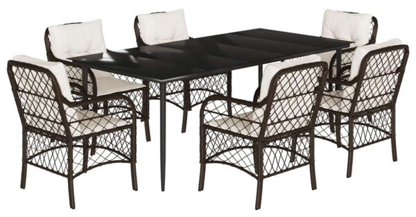 VidaXL 7-részes barna polyrattan kerti étkezőgarnitúra párnával