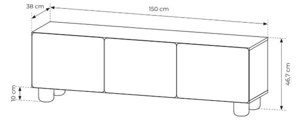 Arlo TV-szekrény 150 cm háromajtós - vicenza tölgy