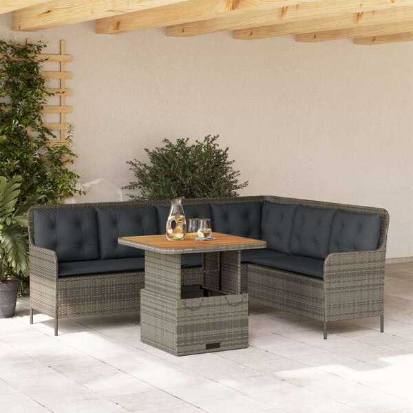 VidaXL 2 részes szürke polyrattan kerti kanapészett párnákkal