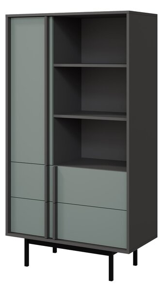 Könyvespolc Levali 103, Ajtókkal, Nyitott, Fiókokkal, Laminált forgácslap, 155x83x43cm, Poros zöld, Antracit