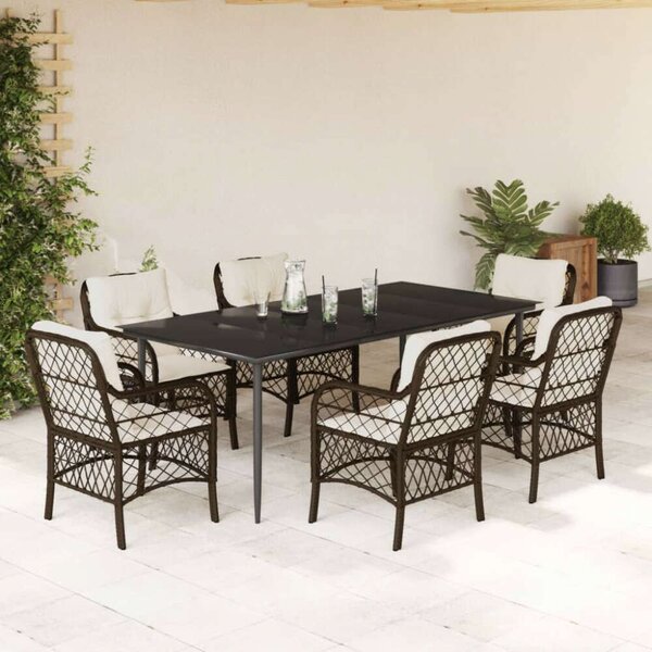 VidaXL 7-részes barna polyrattan kerti étkezőgarnitúra párnával