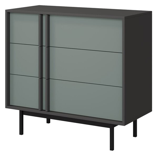 Komód Levali 107, Laminált forgácslap, 87x93x43cm, Antracit, Poros zöld