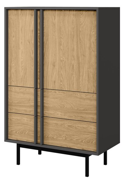 Komód Levali 104, Laminált forgácslap, 127x83x43cm, Tölgy, Antracit