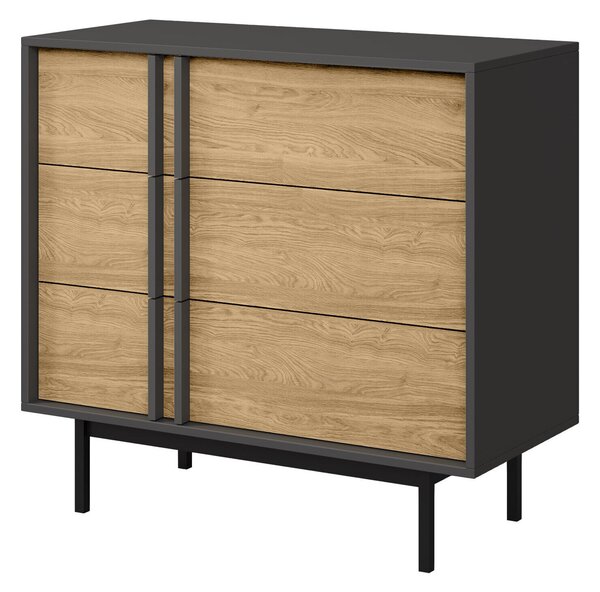 Komód Levali 107, Laminált forgácslap, 87x93x43cm, Antracit, Tölgy