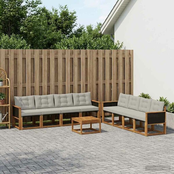 VidaXL Kültéri kanapé szett 9 pcs Természetes és Világosszürke