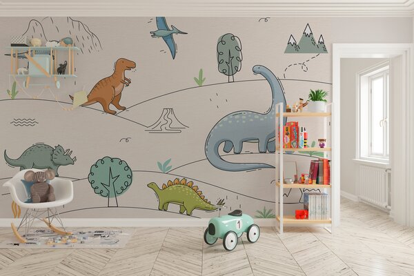 Fotótapéta Színes dinoszauruszok a dombokon, Gyerek fotótapéta, Gyerek fotótapéta dinoszauruszok, w00637 : Uwalls.hu