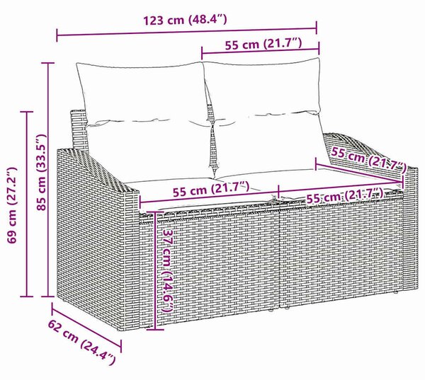 7 darabos kanapé szett párnákkal Bézs Poli rattan
