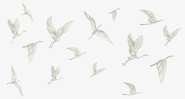 Fotótapéta Repülő madarak line art, minimalizmus, természet, zöld színek, Fotótapéta állatok, Fotótapéta állatok madarak, w00758v2 : Uwalls.hu