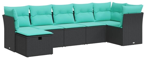 VidaXL 7 részes fekete polyrattan kerti ülőgarnitúra párnával