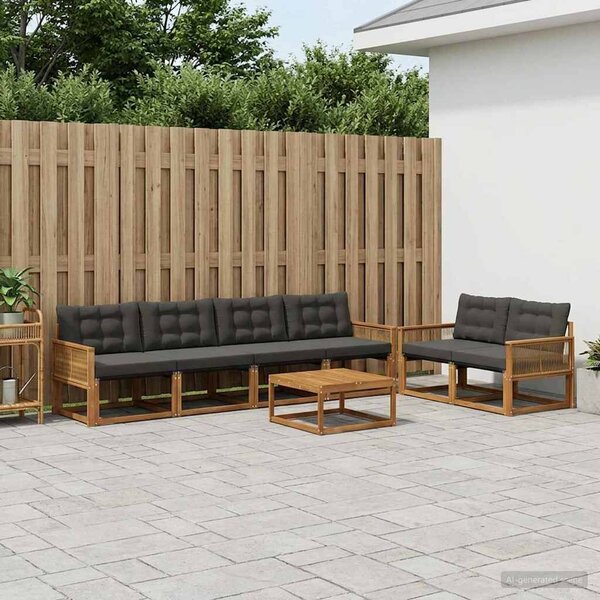 VidaXL Kültéri kanapé szett párnával 7 pcs Természetes és Fekete