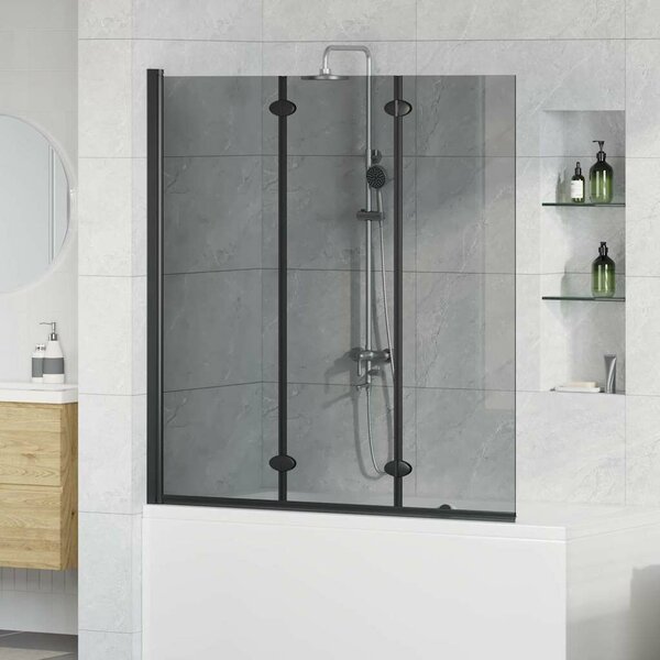 VidaXL Zuhanybeépítés Fekete 130 x 138 cm ESG üveg és alumínium