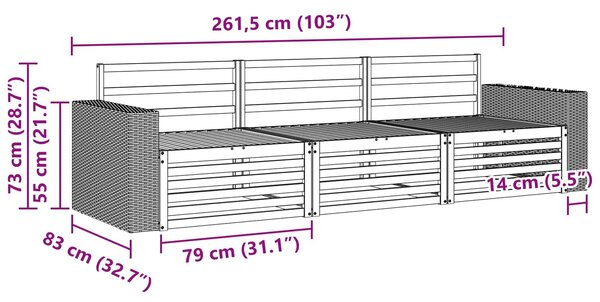 VidaXL Kültéri kanapé szett 3 pcs Természetes Tömör Akácfa
