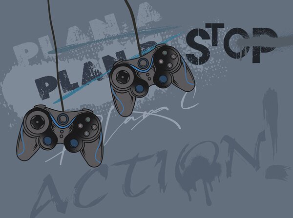 Fotótapéta Gyerek tapéta tinédzsereknek joystickkal és kék grafikus, Fotótapéta tini szoba, Fotótapéta tini szoba fiúk, w00829 : Uwalls.hu