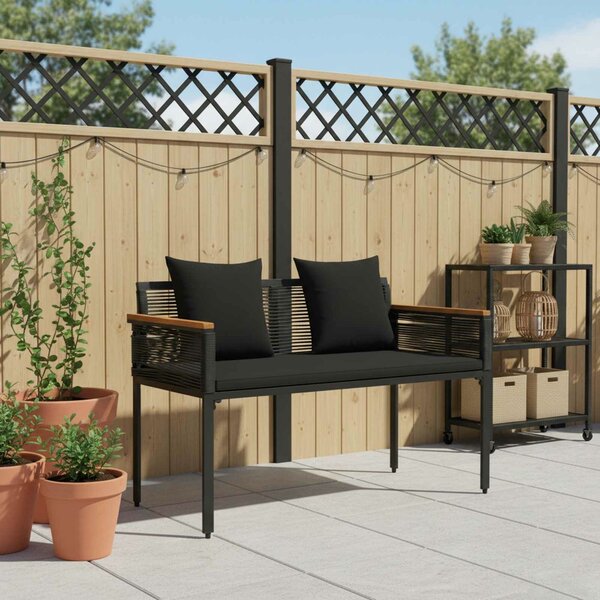 VidaXL Kerti pad párnával Fekete 117 x 54 x 74.5 cm polirattan