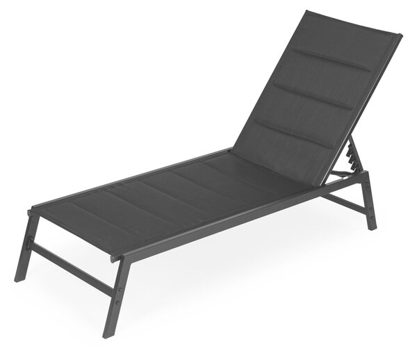 Napozóágy, MultiGarden ESO-LC191-1, fekete, 157 x 97 x 60,5 cm, fémvázas kialakítás, textilén háló, 4 állítható pozícióval, fekvő helyzetbe dönthető, teherbírás: 120 kg