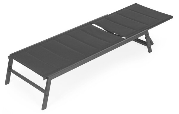 Napozóágy, MultiGarden ESO-LC191-1, fekete, 157 x 97 x 60,5 cm, fémvázas kialakítás, textilén háló, 4 állítható pozícióval, fekvő helyzetbe dönthető, teherbírás: 120 kg